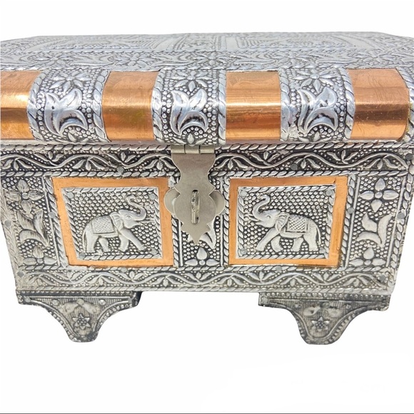 3 Pc. Elephant Copper & Silver Alloy Jewelry Box, 3 Key Holder, Letter Organizer - Picture 15 of 16